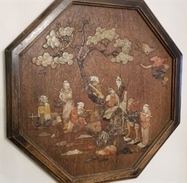 Vintage inlaid stonework large Chinese plaque