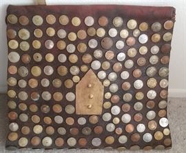 Vintage leather pouch covered with old coins-Moroccan