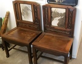 Pair of vintage Chinese Dream Stone and Rosewood chairs
