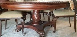 Wonderful 60 in. round dining table and 6 chairs-circa 1900