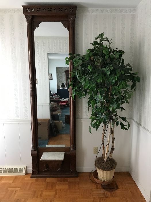 Antique Pier Mirror, Faux Ficus Tree