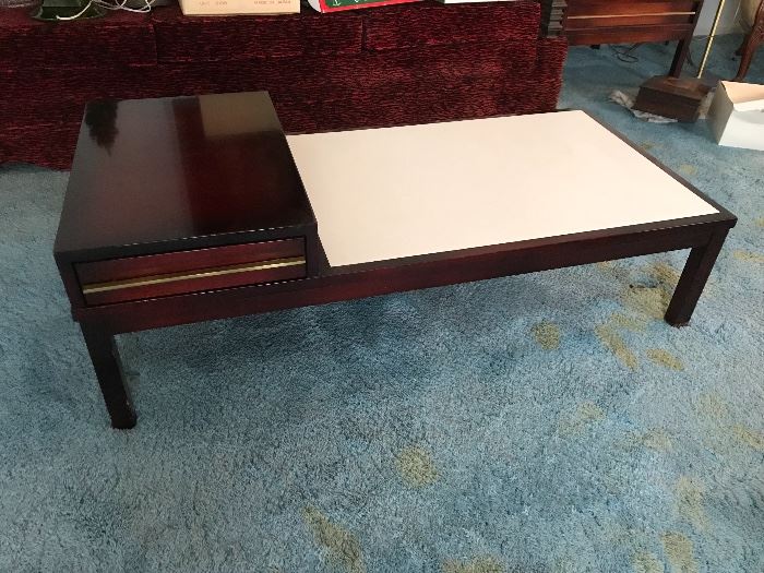 Vintage Tiered Coffee Table with Sliding Drawer