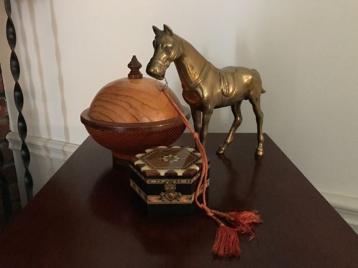 Vintage Brass Horse & Unique Boxes 