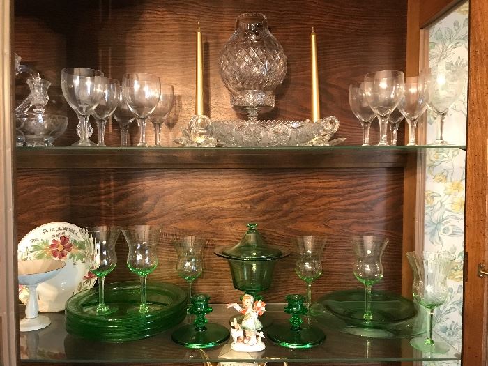 Stemware, Crystal & Green Depression Glass