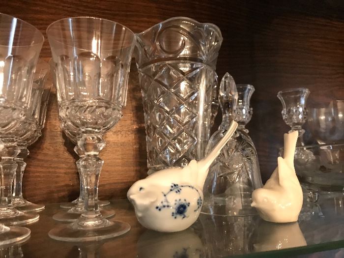 Stemware, Vintage Glass Pitcher, Bird Figurines