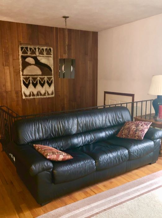 Vintage & Retro Northport home! Leather sofa, Mod light & woven wall hanging 