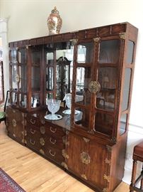 Amazing Henredon 5 piece China Cabinet/Dresser/Hall Chests.  The height is 7' and the length is 8'9", but can be separated into a dresser(center) and/or  chests(on the right and left).  Price $1,500.00.  