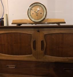 SUPER HIP vintage Lane Cedar Chest disguised in a mid century exterior and accompanying mid century mantel clock.  Won’t find these at Home Goods!
