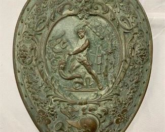 P36--antique copper shield, Perseus and Medusa, approx 20"