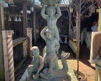 copper garden statue, 53", 3 boys with a shell--$2000