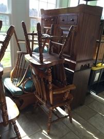 6 dining chairs, gliding rocker, dry sink