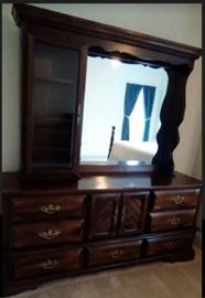 dark pine dresser w/mirror, queen bed & chest of drawers - $750 for the set