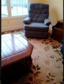 recliner - $50, octagon coffee table with 2 end tables