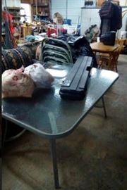 patio table, chairs, cushions, small tables - $100