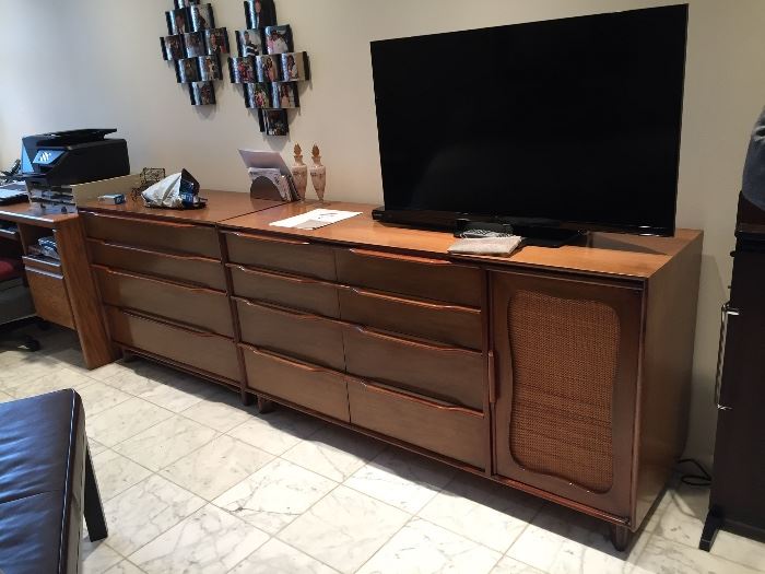 Small Mahogany MCM Dressers from Hickory Mfg.  on the left. The large one on the right is not for sale.