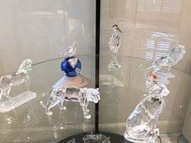 Swarovski lions, crane, unicorn