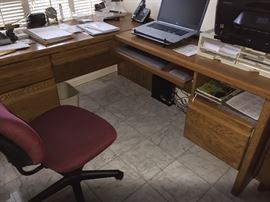 Oak desk & credenza