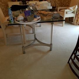 glass and stainless MCM table