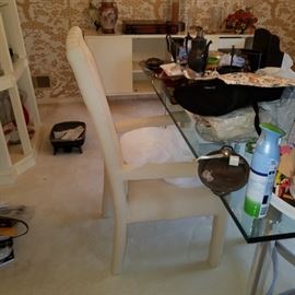 Parsons style white upholstered dining chairs