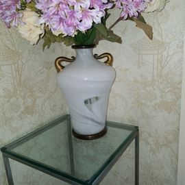 murano glass vase italy on chrome and glass plant stand display pedestal