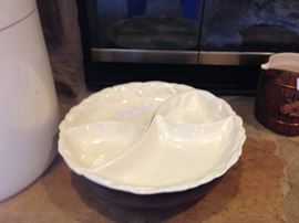 California Pottery divided tray on Lazy Susan