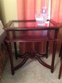 pr. mahogany glass encased shadowbox tables 