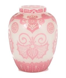 Steuben Rosaline and Alabaster Acid-Cut Back Vase