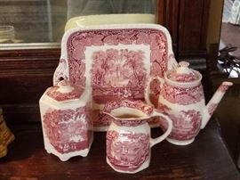 MASONS VISTA : PLATTER, COVERED JAR, TEA POT, PITCHER