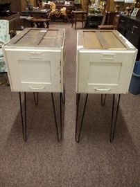 FILE DRAWER END TABLES.  IRON HAIRPIN LEGS