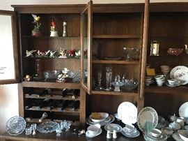2 custom wall cabinets. Lenox bird figurines, SC china, Embassy China


