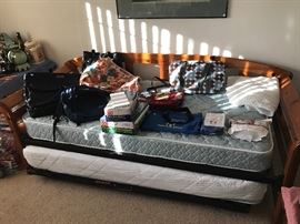 Twin trundle bed,various bags and office supplies