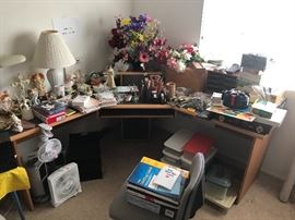 Office stuff, desk & chair, fans, games and puzzles and knick knacks