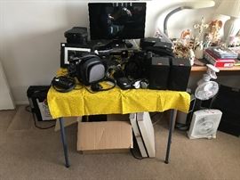 Working TV, DVR player, vintage walkmans and stereo speakers