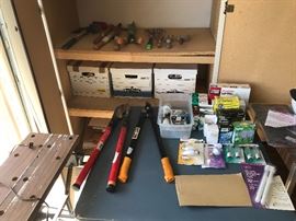 Workbench, outside tools, light bulbs
