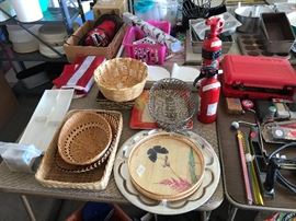 Baskets, trays and fire extinguishers