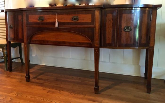 beautiful antique inlaid mahogany sideboard, 83” wide x 38”tall x  31 1/2” deep in center. 