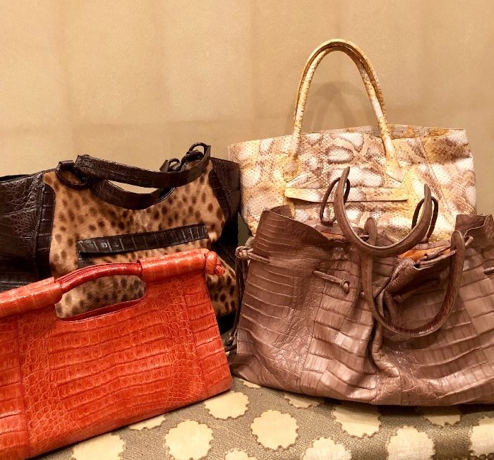 Nancy Gonzales  purses, python, Caiman crocodile.       2 purses in front sold          