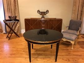 Biedermeir style sideboard and table, has 1 leaf not shown, Sherrill chair and ottoman