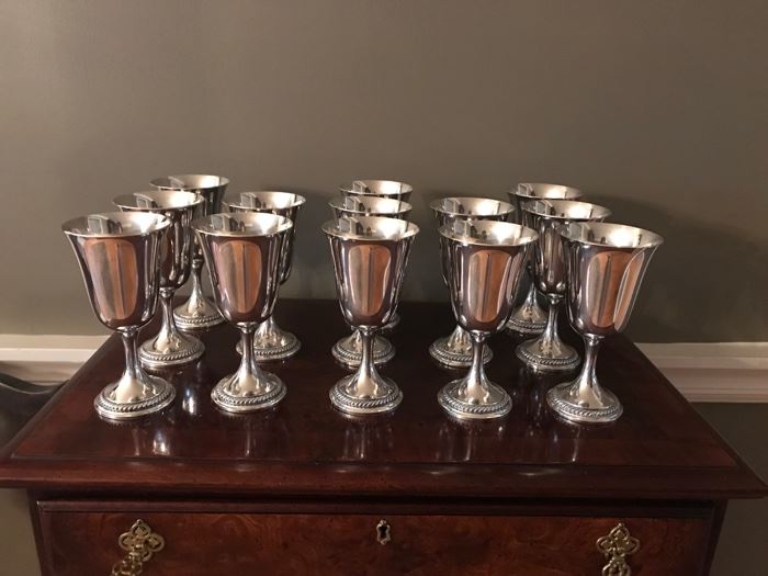 set of sterling goblets with gadroon band  by Gorham