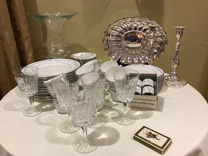 set of Royal Doulton, Angelique, Waterford crystal