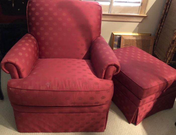 pair of Sherrill chairs and ottoman
