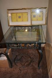 GLASS TOP SIDE TABLE, WALL ART
