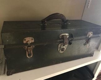 Great vintage tool box with leather handle