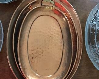 3 solid copper and brass trays