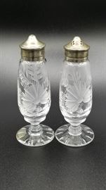 Etched crystal salt and pepper shakers