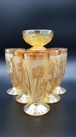 Vintage Jeanette Marigold Iris Herringbone Carnival glassware
