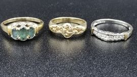 10K gold, 14K gold, and 10K gold with diamond rings