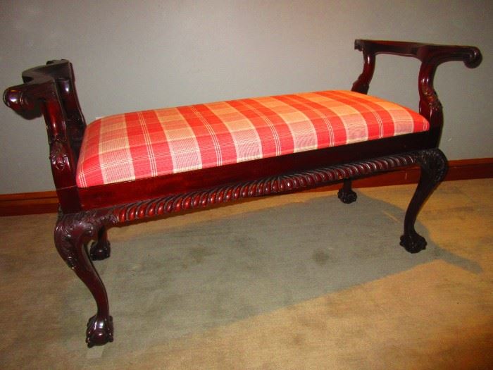 Claw and ball foot bench wearing plaid