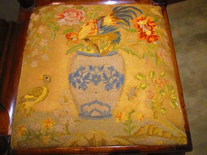 Detail of antique textile on 19th century corner chair