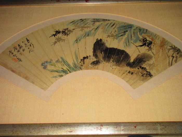 Framed antique fan, Japanese